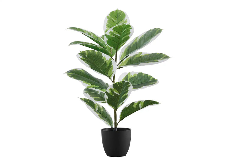 Artificial Plant, 27' Tall, Rubber, Indoor, Faux, Fake, Table, Greenery, Potted, Real Touch, Decorative, Green Leaves, Black Pot