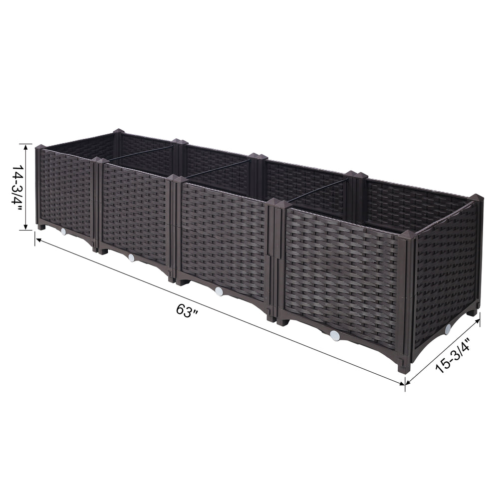 Deep Raised Garden Bed Plastic Planter Boxes for Vegetables Flowers Herbs and Succulents,Self-Watering Planter Box Raised Bed to Grow Flowers, Herbs & Vegetables, 63' L X 15.7' D X 14.7' H Media 10