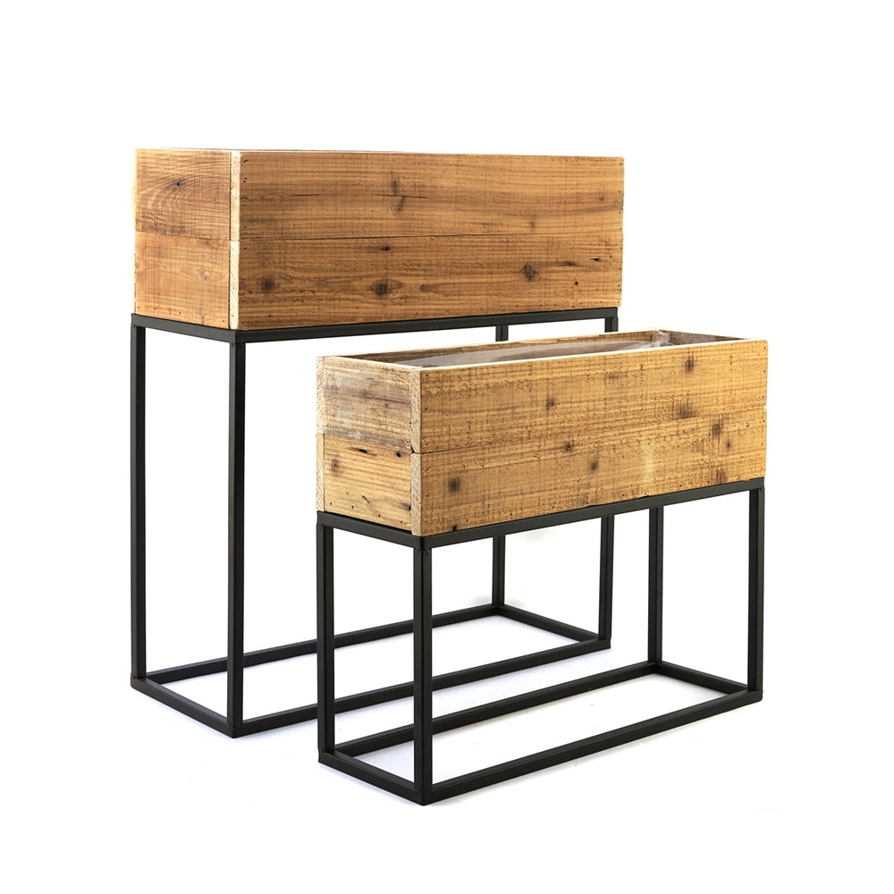 Set of 2 Used Wood Box With Black Iron Stand, L:21.5x8.5x23.5' S:19.5x6.5x16' Media 2