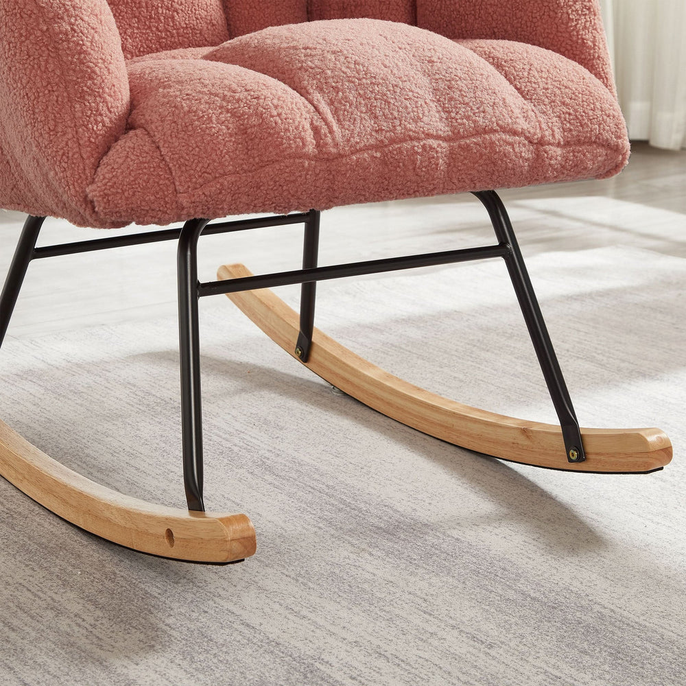 Glider Chair Teddy Fabric Pink With Sturdy Metal Frame For Living Room Comfort & Rocking Style Media 7