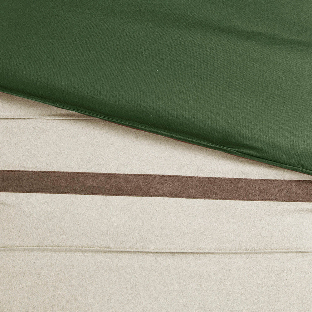 7 PC Pieced Faux Suede Comforter Set Green King Media 12
