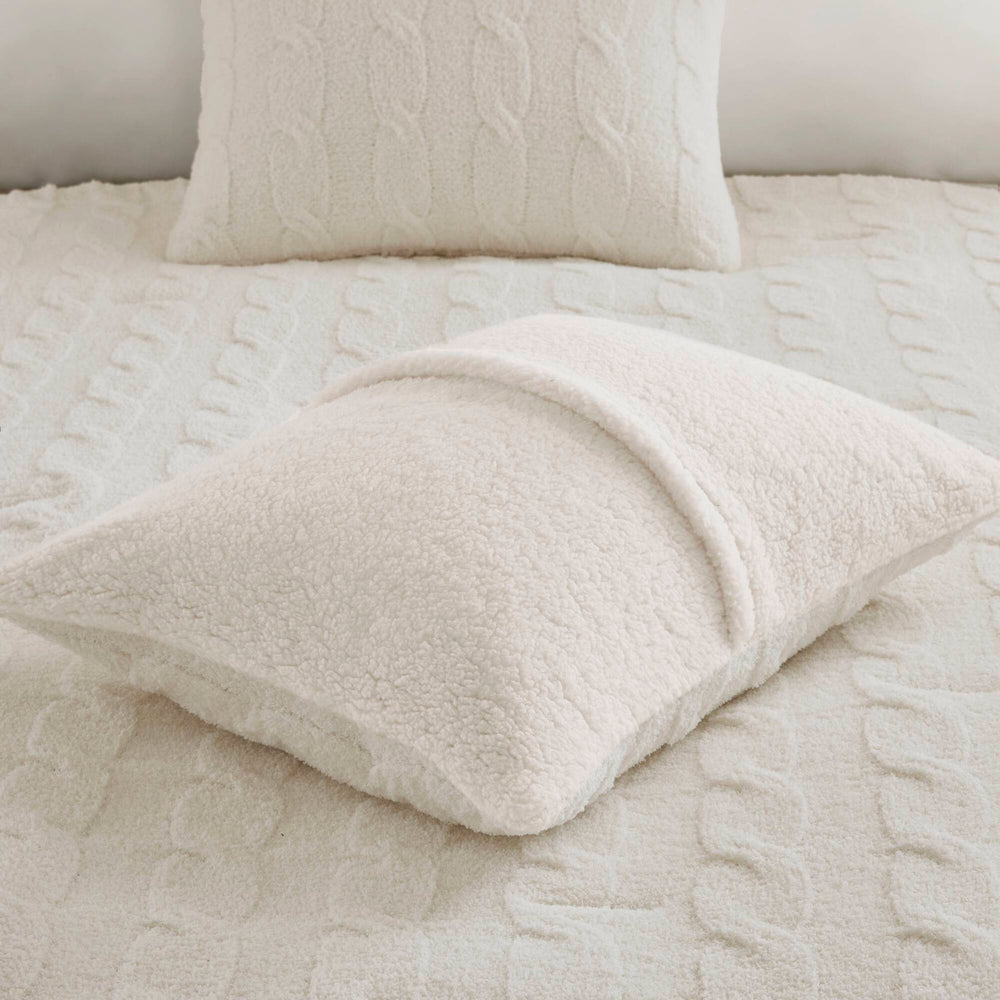 2 Pieces Twin Cable Knit Chenille Comforter Set,Ivory Media 16