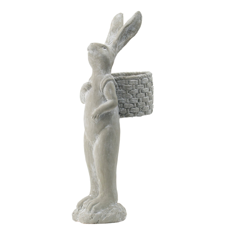 8.5x5.5x19.5' Tall Gray Cement Rabbit Basket Planter