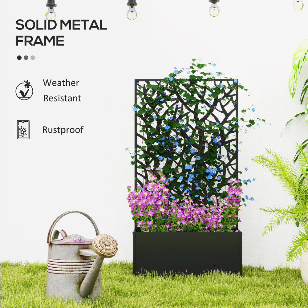 Outsunny Metal Raised Garden Bed with Trellis, Freestanding or Wall Mounted Raised Flower Bed with Privacy Panel for Garden, Patio, Balcony Media 5