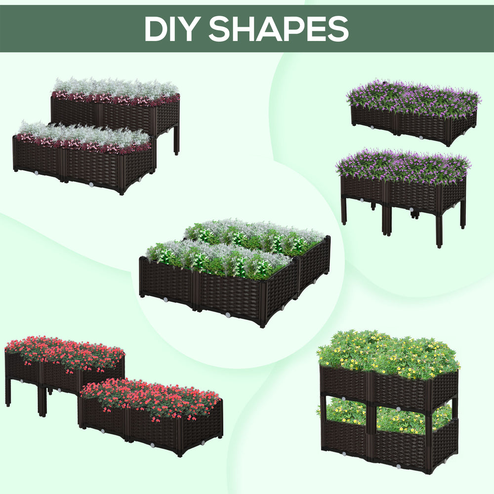 Outsunny 4 Piece Raised Garden Bed with Legs, Self-Watering Planter Box Raised Bed to Grow Flowers, Herbs & Vegetables, Brown Media 5