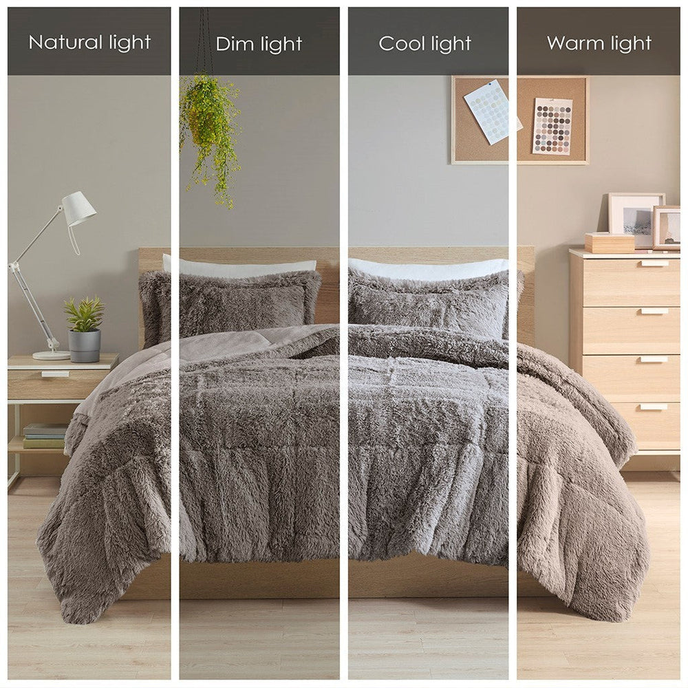 Full/Queen Shaggy Long Fur Comforter Mini Set Media 3