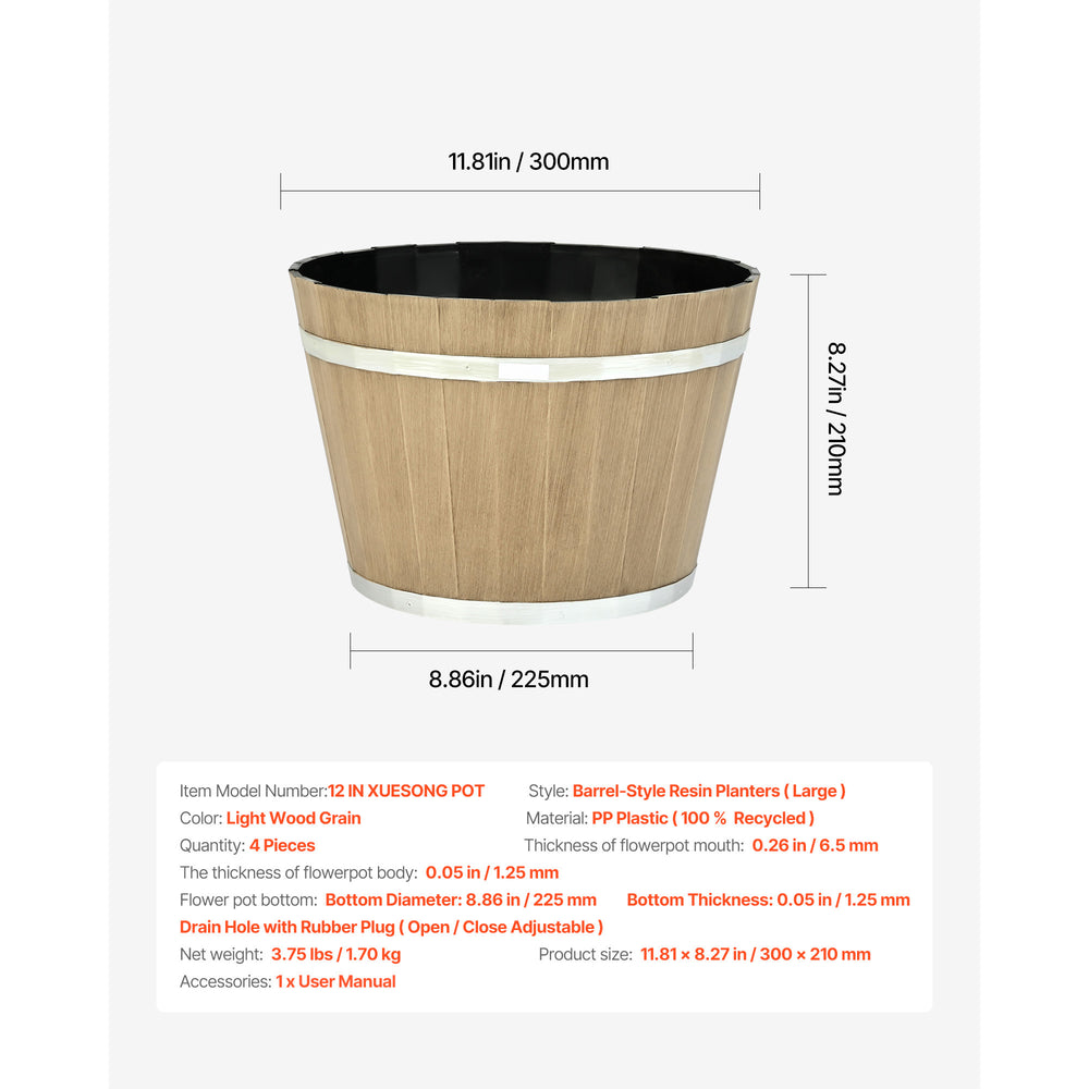 Resin Whiskey Barrel Planter Garden Flower Plant Pot 11.81 x 11.81 x 8.27 in Media 8