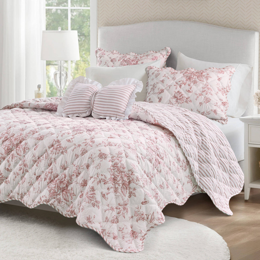 4 Pieces Full/Queen  Quilt Set with Decorative Pillow,Pink Media 7
