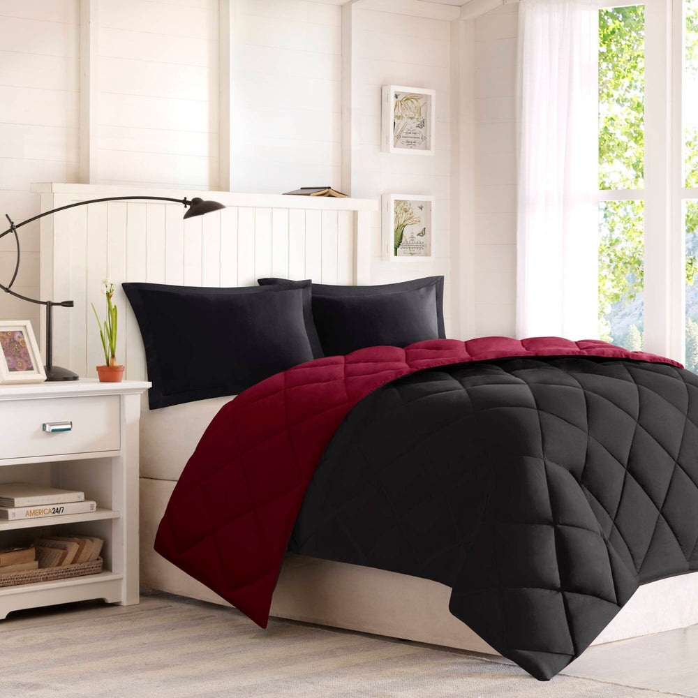 2 Pieces Twin/Twin XL 3M Scotchgard Diamond Quilting Reversible Down Alternative Comforter Set,Red+Black Media 7