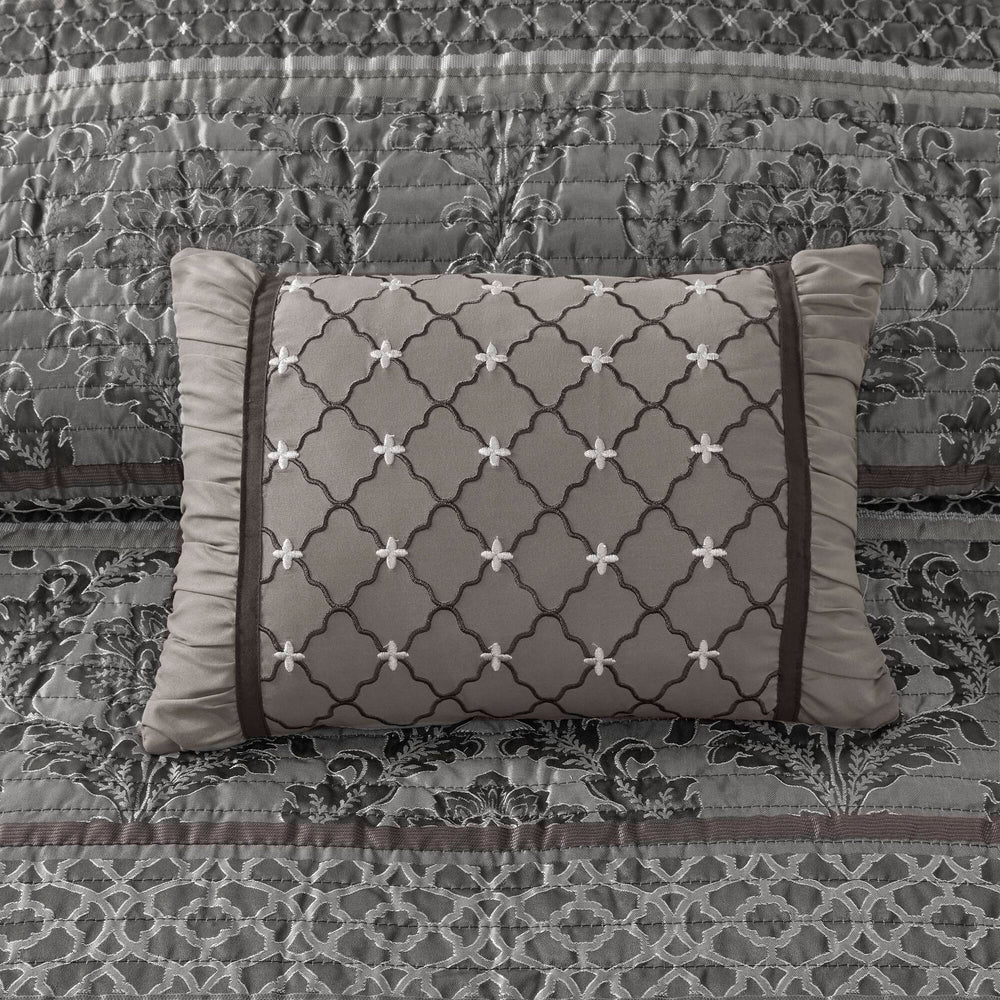 6-Piece Full/Queen 6 Piece Jacquard Quilt Set with Throw Pillows,Grey Media 3