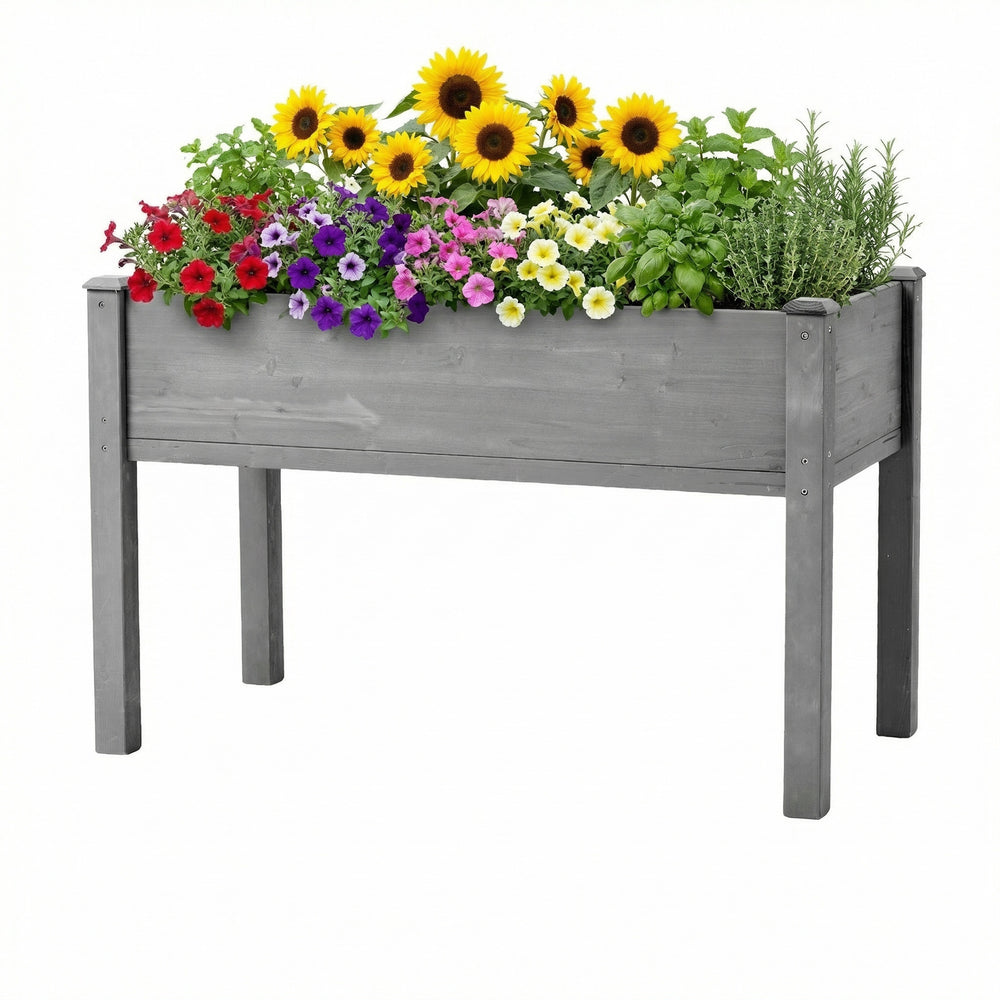 Elevated Wooden Garden Bed 48x24x30 inch with Legs, Premium Gray Solid Wood Planter Box for Outdoor Plants Flowers Fruits Vegetables Herbs Media 9