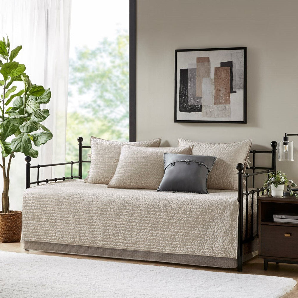 6 Piece Reversible Plaid Daybed Cover Set Neutral Daybed Media 12
