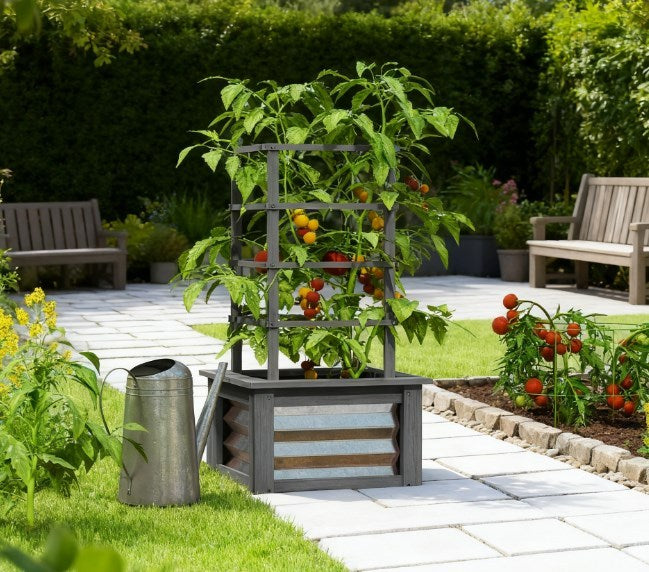 Versatile Raised Garden Bed,Galvanized Planter Box Elevated Garden Bed,Wooden Garden Bed with Trellis Media 1