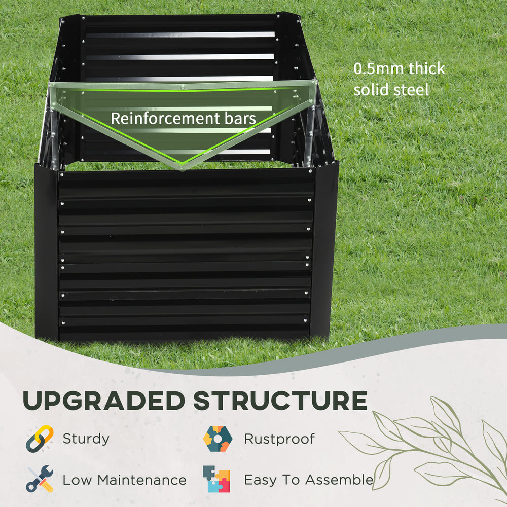Outsunny Galvanized Raised Garden Bed Kit with Reinforcing Bars, Large and Tall Metal Planter Box for Vegetables, Flowers and Herbs, 6' x 3' x 2', Black Media 4