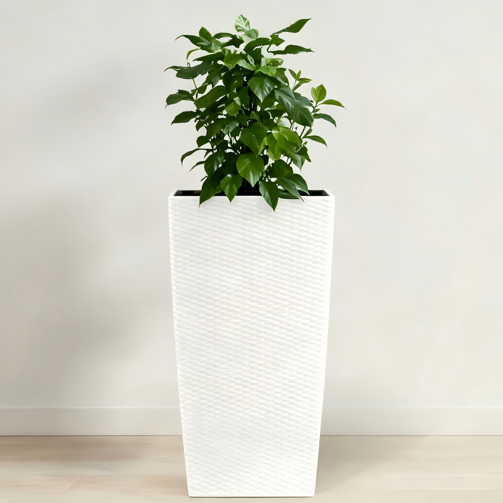 White Faux Rattan Self-Watering Flower Pot with Drainage Holes and Water Level Monitor, 30 in Tall Indoor Outdoor Planter for Garden Patio Porch Backyard Media 2