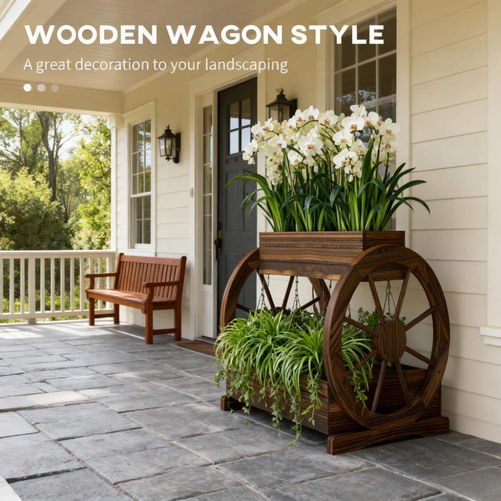 Outdoor Planter,Wooden Wagon Planter Box,3-Tier Raised Garden Bed,for Vegetables Flowers Herbs Media 5