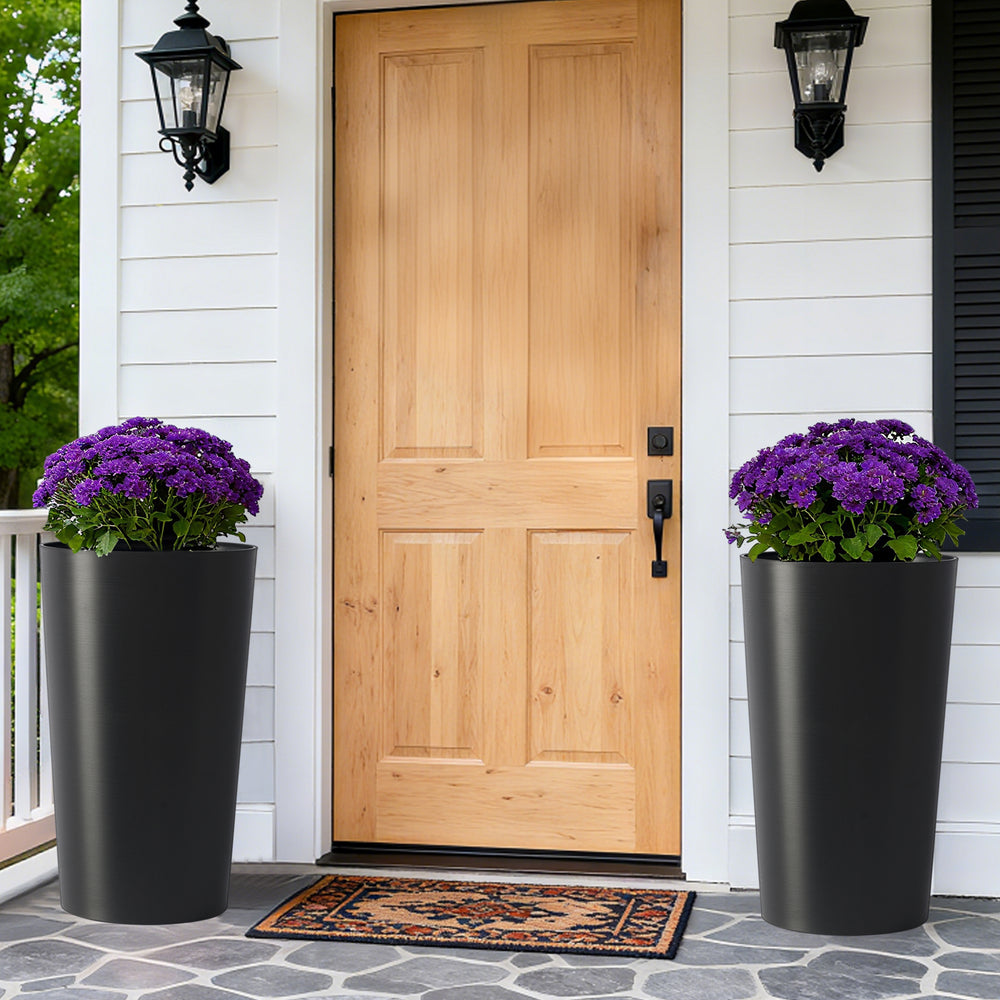 2 Pack Tall 21.7 in Planters for Outdoor Plants Modern Tall Square Planter Box Indoor Outdoor Porch Patio Flower Pot Modern Big Tapered Matte Tree Flower Pot for Garden, (Black) Media 4