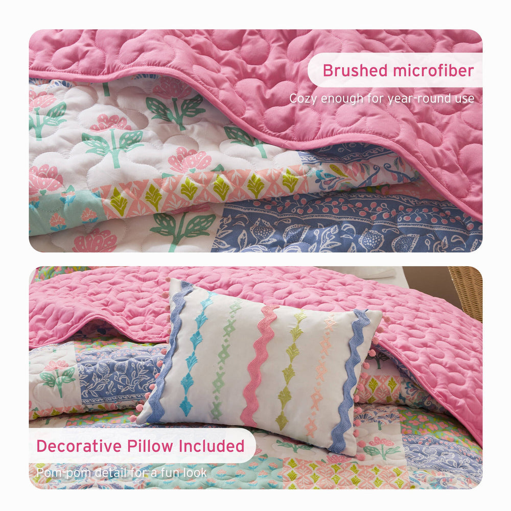 4-Piece Full/Queen 4pcs Quilt Set,Pink Media 9