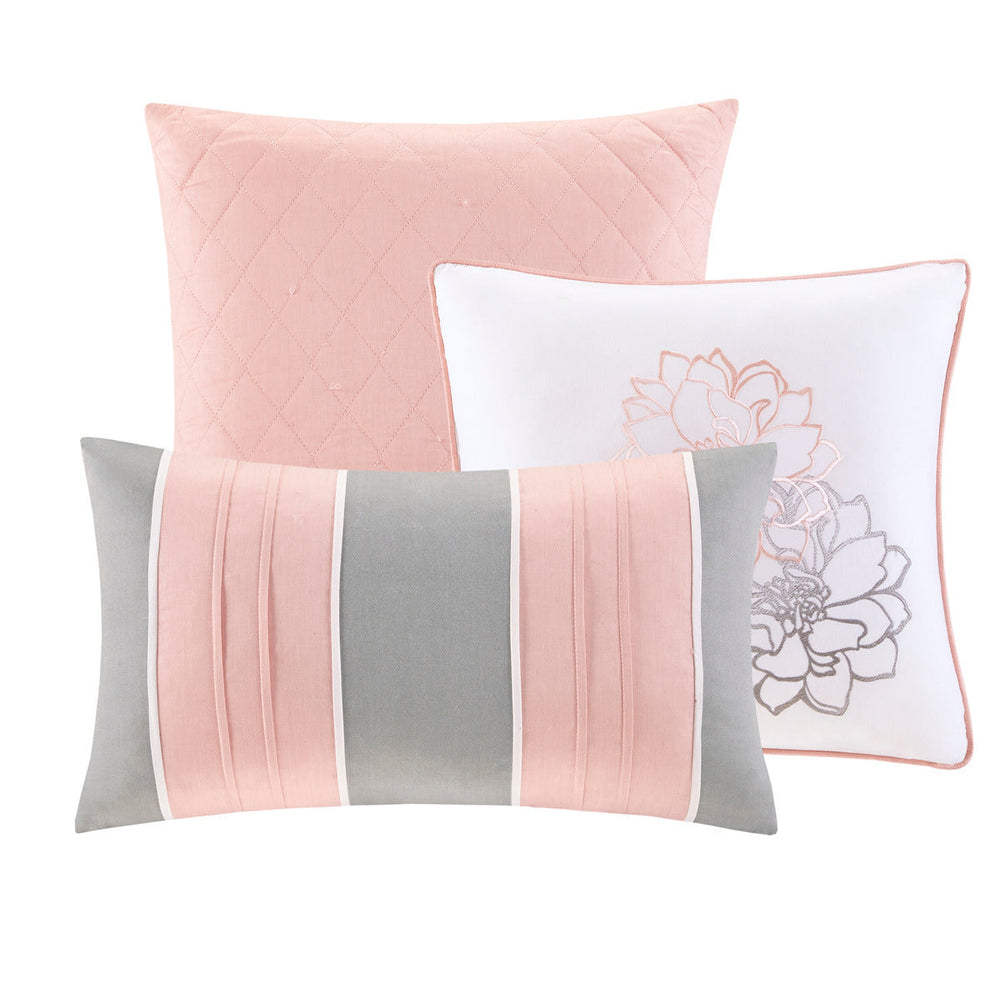 6 Piece Printed Cotton Quilt Set with Throw Pillows Grey/Peach Full/Queen Media 5