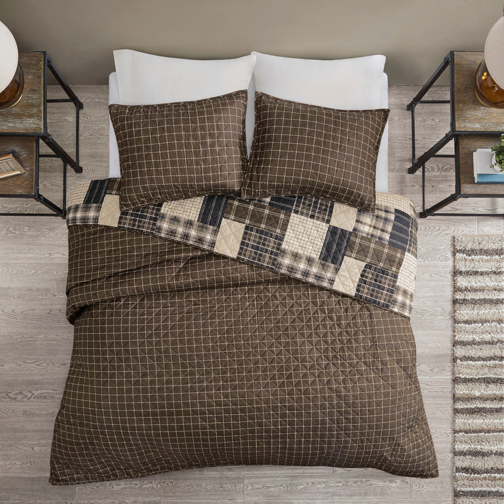 3 Piece Reversible Printed Quilt Set Black/Brown King/Cal King Media 3