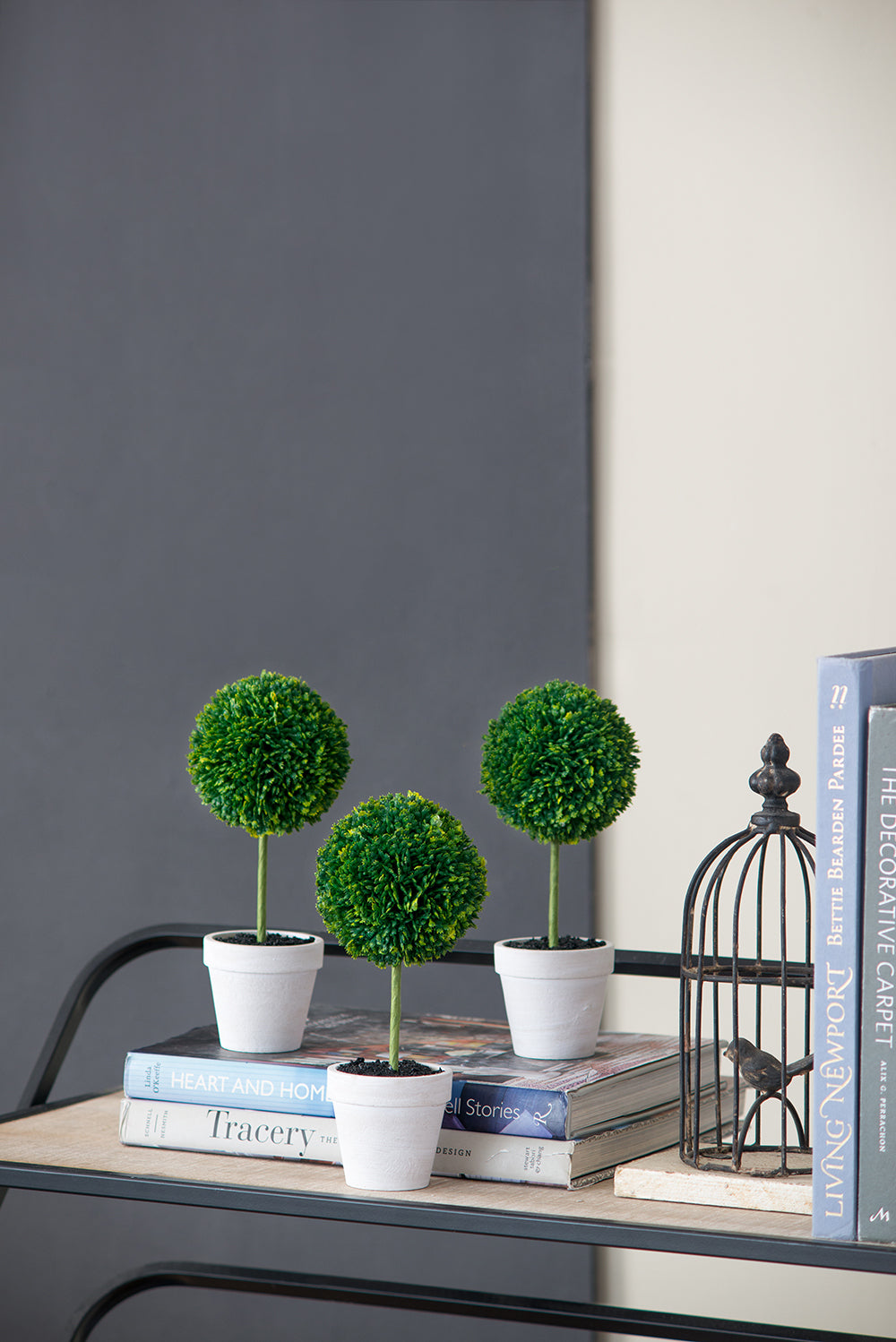 S/3 Mini Faux Topiaries in Cream Pot, 10.6x3.5x9.5' Green Media 1