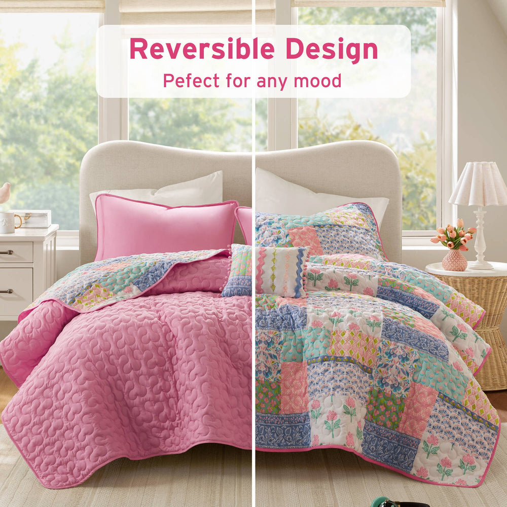 3-Piece Twin/Twin XL 3pcs Quilt Set,Pink Media 4