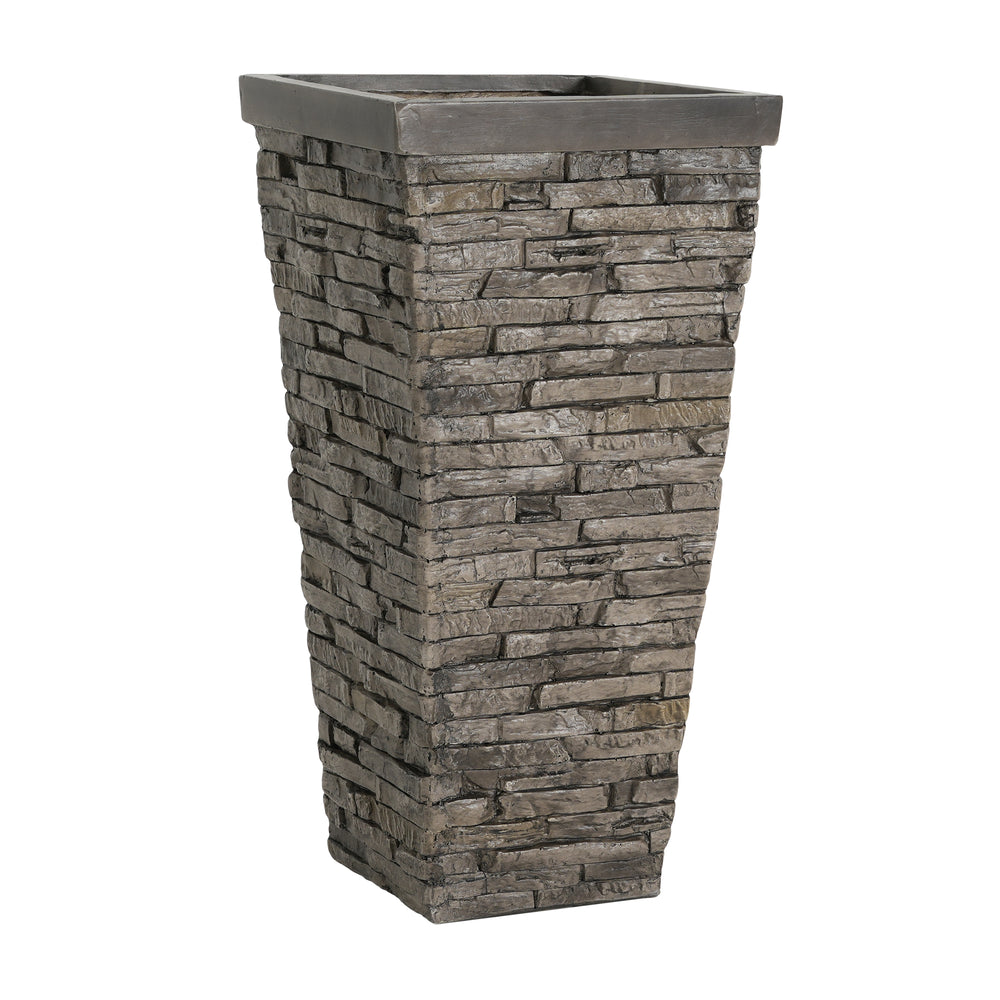 Tall Grey Stone-Effect MGO Planter - Indoor Outdoor Tall Square Plant Pot with Realistic Brick Texture, Weatherproof Heavy-Duty Container for Trees, Shrubs & Large Plants Media 5