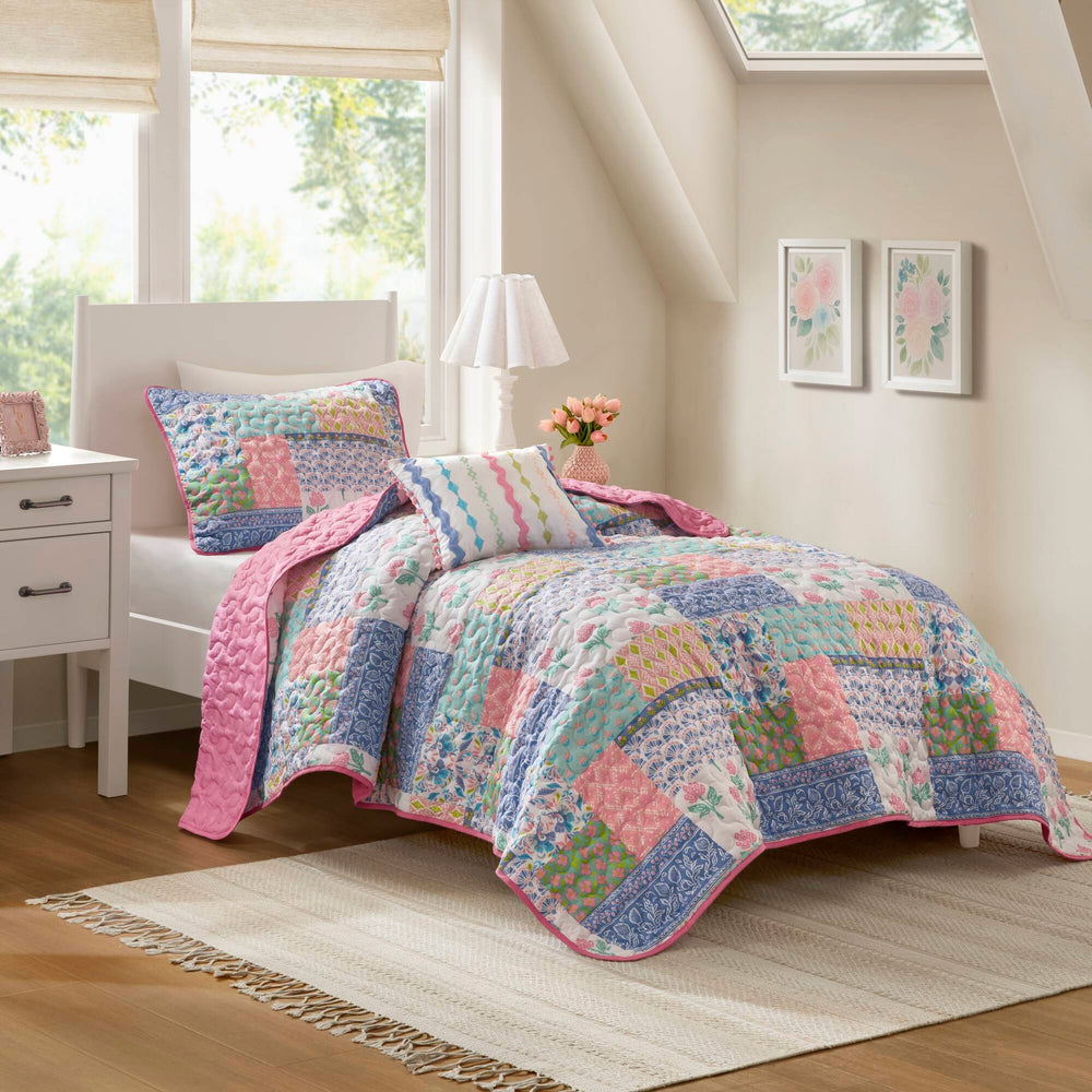 3-Piece Twin/Twin XL 3pcs Quilt Set,Pink Media 1