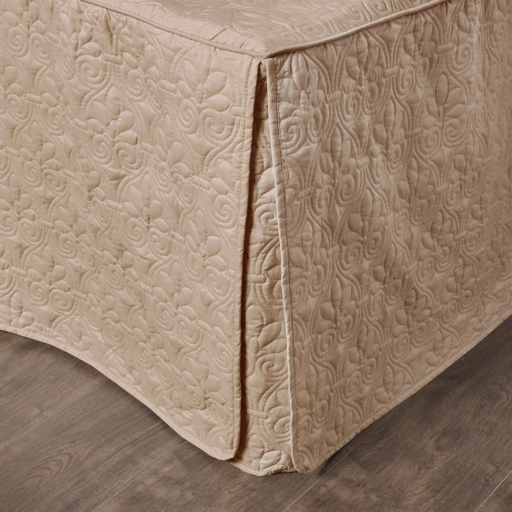 3 Piece Split Corner Pleated Quilted Bedspread Khaki King Media 14
