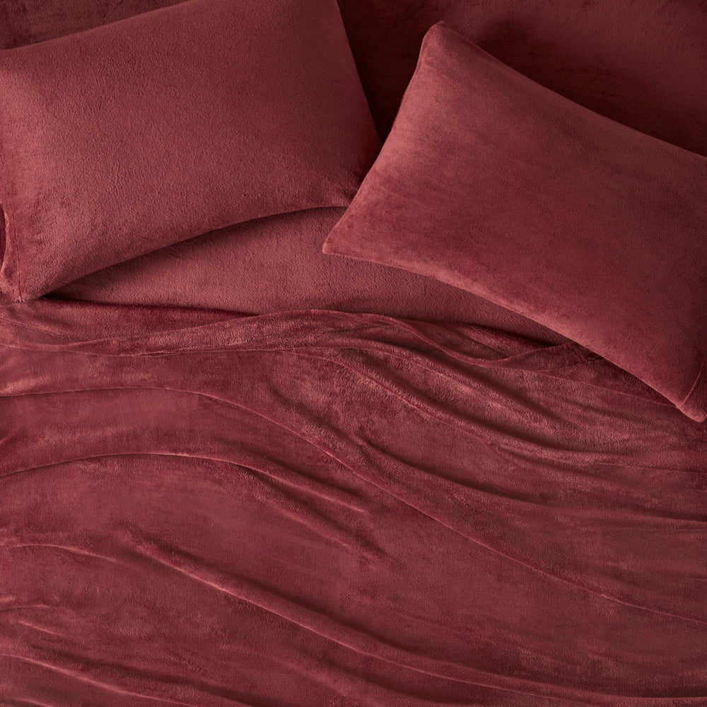 4 PCS Full Micro Plush Sheet Set Burgundy Media 14