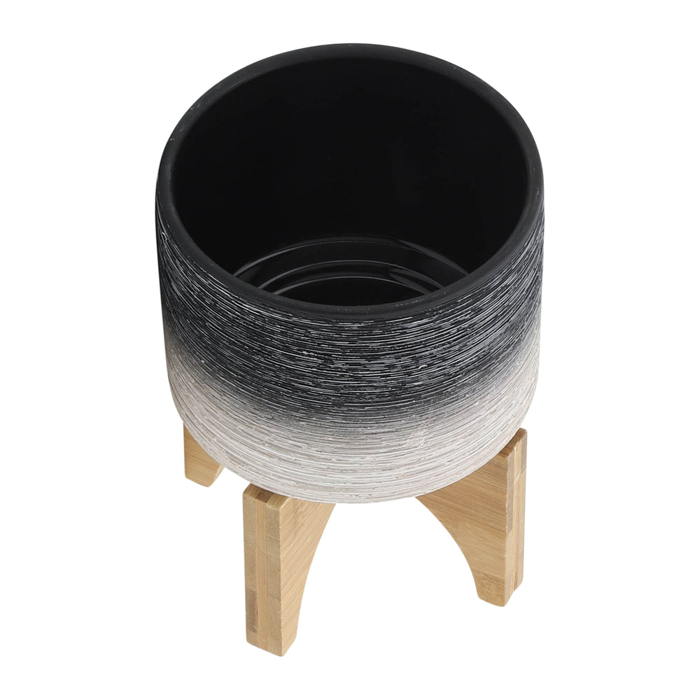 CERAMIC 5' PLANTER ON WOODEN STAND, GRAY Media 5