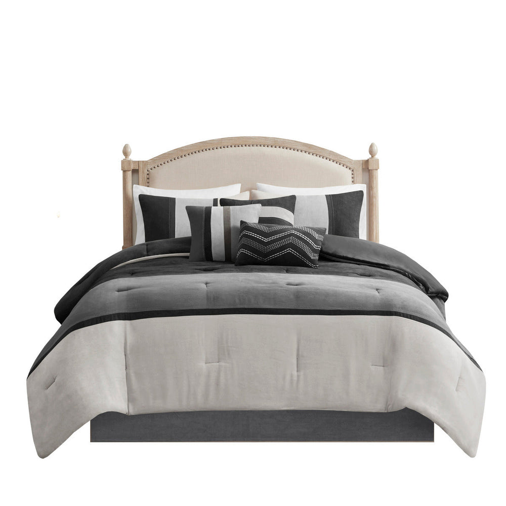 7 Piece Faux Suede Comforter Set Black King Media 16
