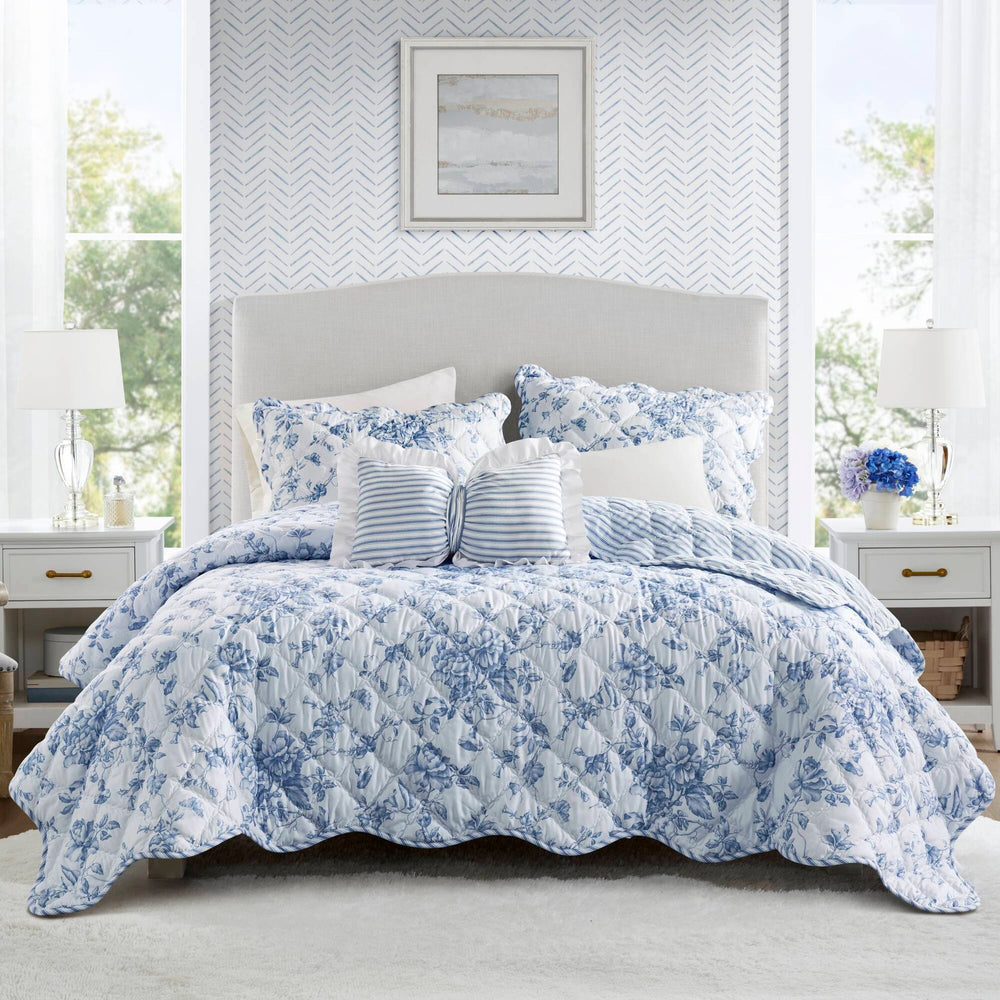 4 Pieces King  Quilt Set with Decorative Pillow,Blue Media 1