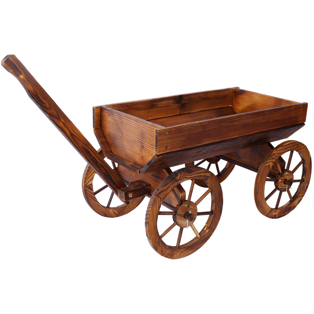 Wood Wagon Flower Planter Pot Stand W/Wheels Home Garden Outdoor Decor Media 11