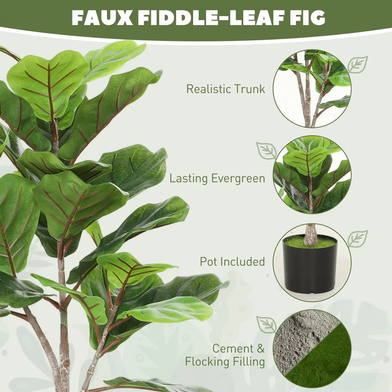 Artificial Fiddle Leaf Fig Tree,  Potted Plant with Flocked Soil for Home Office Decor(Only 1Pcs Artificial Fiddle Leaf Fig Tree)