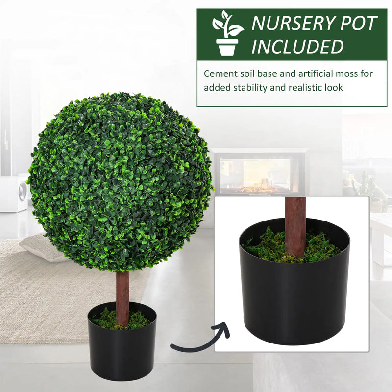 23.5' Artificial Boxwood Topiary Ball Tree, Fake Decorative Plant, Nursery Pot Included for Home, Balcony, Backyard and Garden
