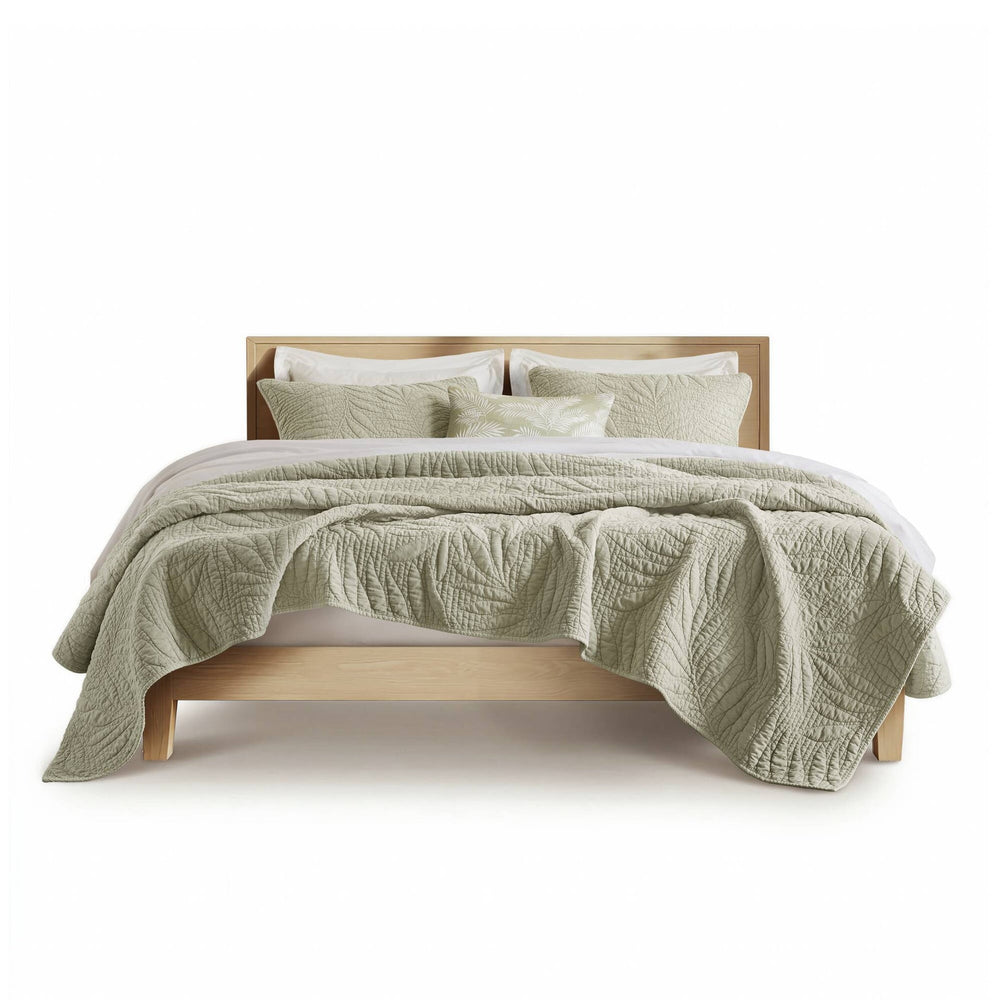 King 3 Piece Cotton Quilt Set Sage Media 16