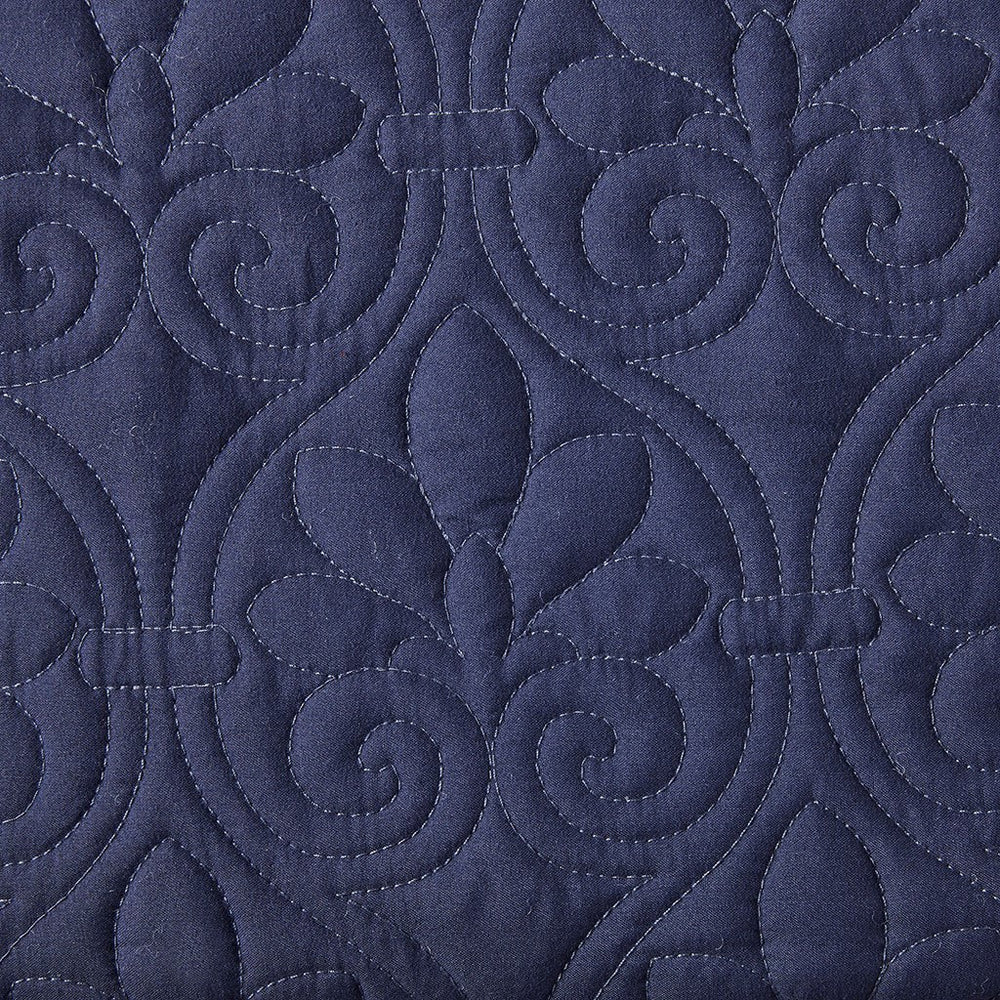 3 Piece Split Corner Pleated Quilted Bedspread Navy King Media 3