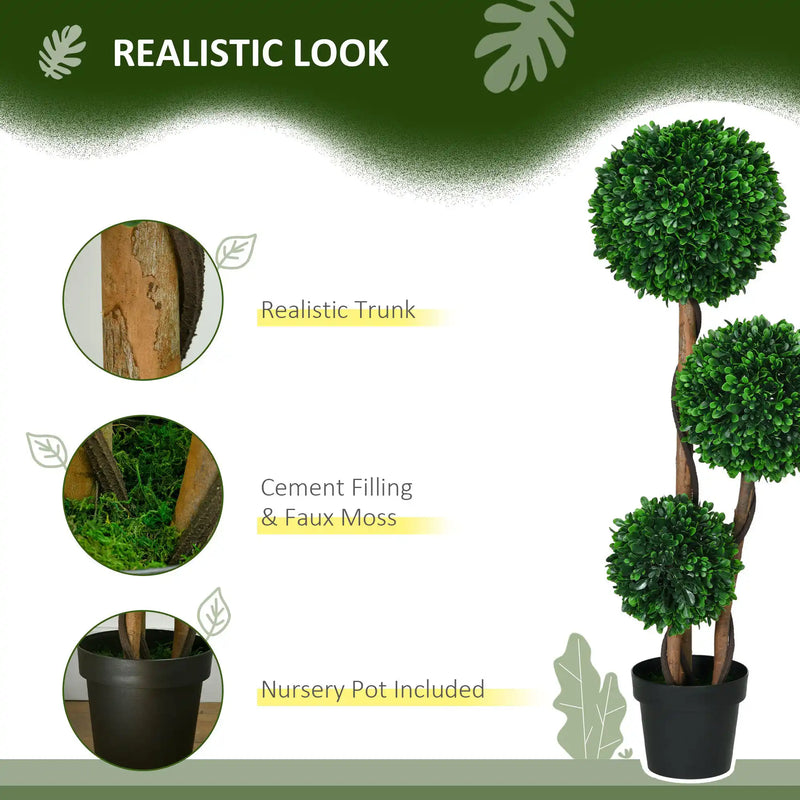 3.5ft/43.25' Artificial 3 Ball Boxwood Topiary Tree with Pot, Indoor Outdoor Fake Plant for Home Office, Living Room Decor