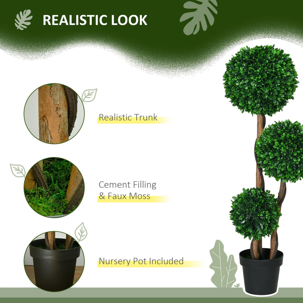 HOMCOM 3.5ft/43.25' Artificial 3 Ball Boxwood Topiary Tree with Pot, Indoor Outdoor Fake Plant for Home Office, Living Room Decor Media 6