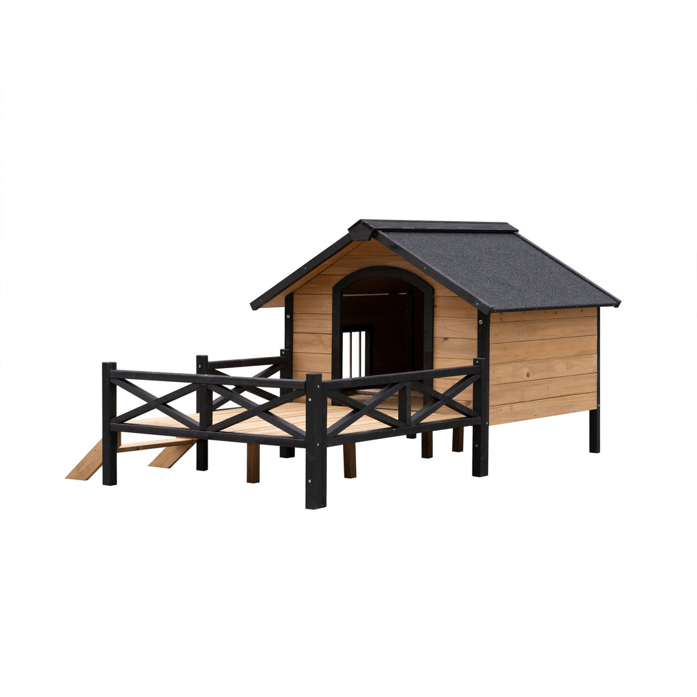 Outdoor Large Wooden Cabin House Style Wooden Dog Kennel with Porch Media 5