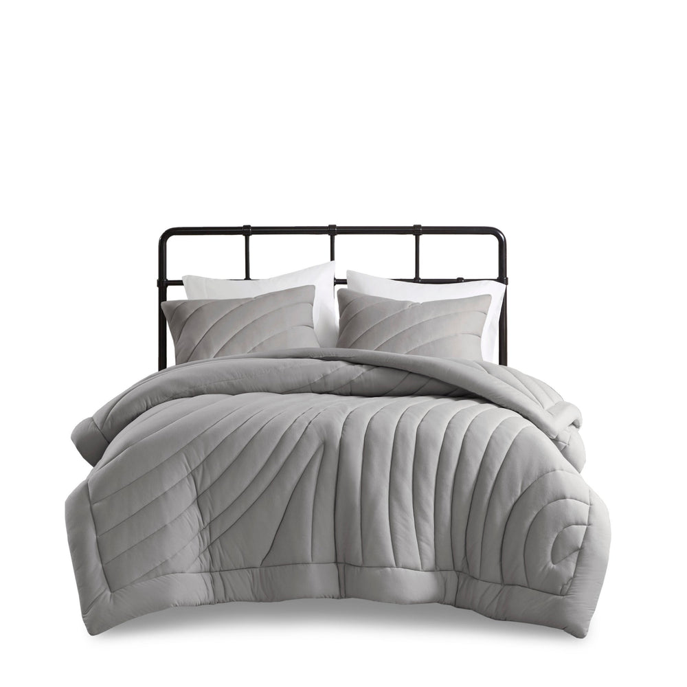3 PCS Full/Queen Poly Jersey Puffy Comforter Set Gray Media 17