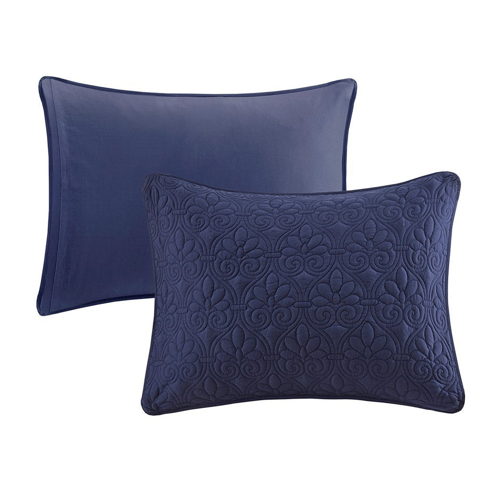 3 Piece Split Corner Pleated Quilted Bedspread Navy Queen Media 10