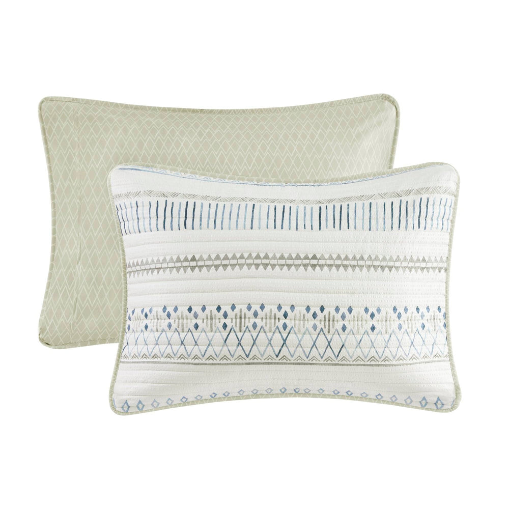 3 Piece   Seersucker Quilt Set Taupe/Blue Full/Queen Media 6
