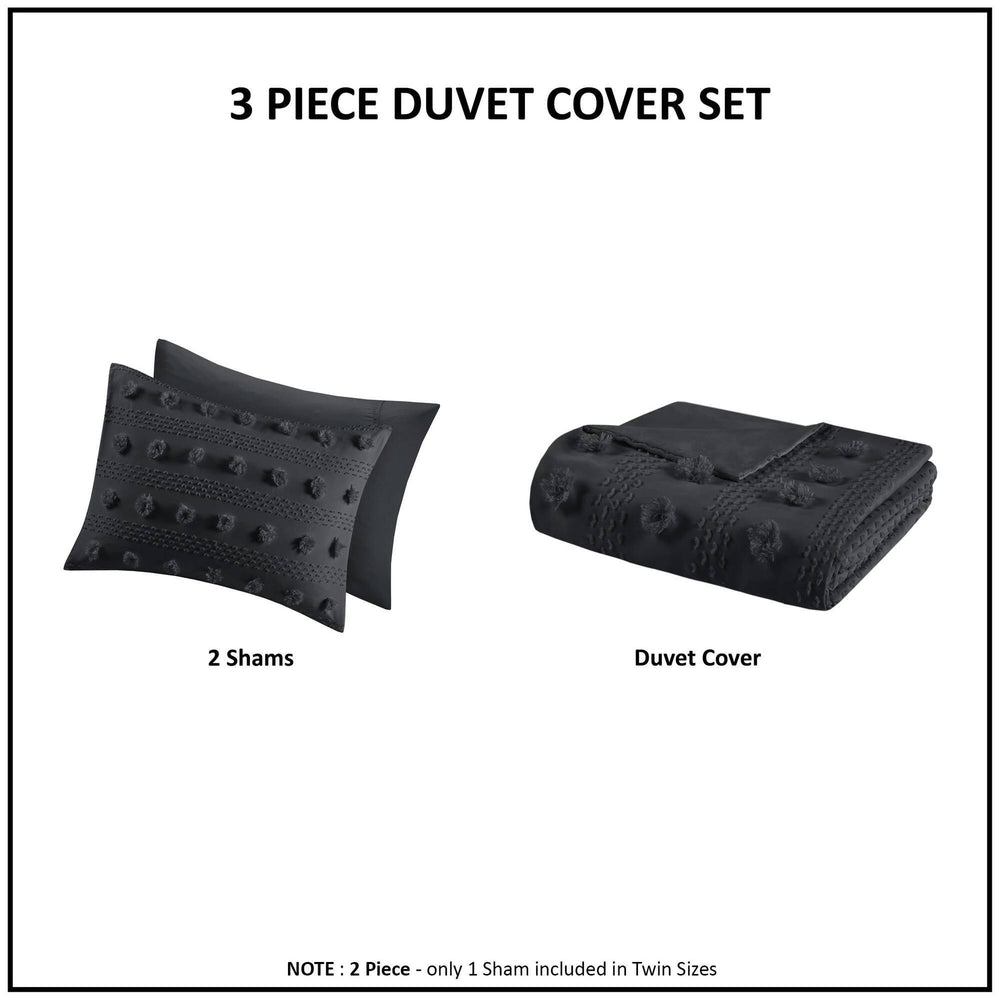 3 PCS Full/Queen Clip Jacquard Duvet Cover Set Black Media 12