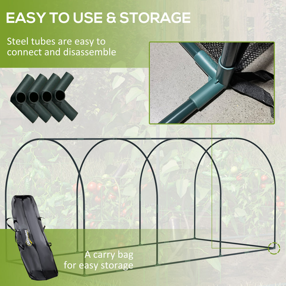 Outsunny 9' x 4' Crop Cage, Plant Protection Tent with Three Zippered Doors, Storage Bag and 6 Ground Stakes, for Garden, Yard, Lawn, Black Media 5