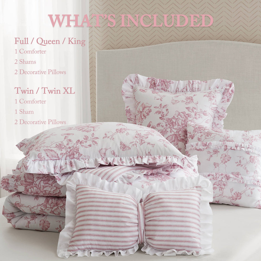 5 Pieces Full/Queen Comforter Set with Decorative Pillows,Pink Media 4