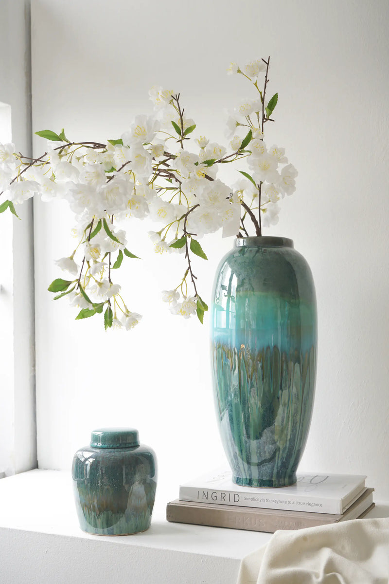 Decorative Ceramic Vase With Blue And Green Reactive Glaze