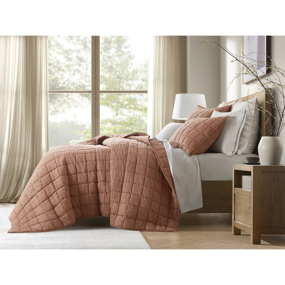 3-Piece King/Cal King Linen Garment Washed Quilt Set,Clay Media 9