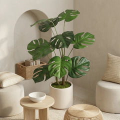 30'' Artificial Monstera Deliciosa Plant with White Pot, 2 pcs / set perspective